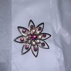 Atomic Flower Rivet and Swedge Rhinestone Brooch